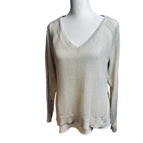 Lucky Brand Metallic Mixed Media Linen Blend Sweater Size S/P - Picture 2 of 9